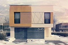 Дом современного дизайна с гаражом и кабинетом на первом этаже.