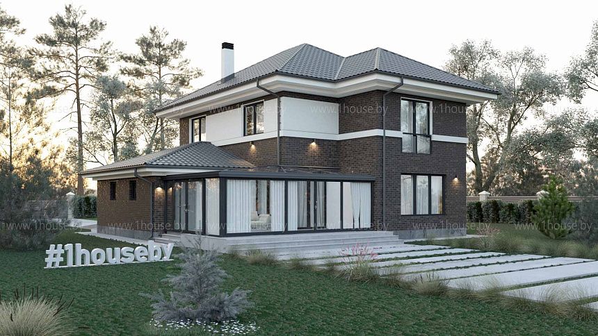 Двухэтажный современный дом с 4-мя спальнями и гаражом на 1 авто.