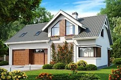 Дом со встроенным гаражом, красивым мансардным окном и вторым светом над гостиной.