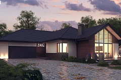 Стильный одноэтажный дом с панорамным остеклением в гостиной