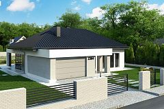 Компактный одноэтажный коттедж с гаражом для одной машины