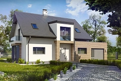 Стильный дом с оригинальными мансардными окнами, с гаражом и кабинетом на первом этаже.