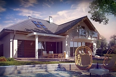 Дом в традиционном стиле &-34;L&-34;-образной формы с гаражом и фасадным окном.