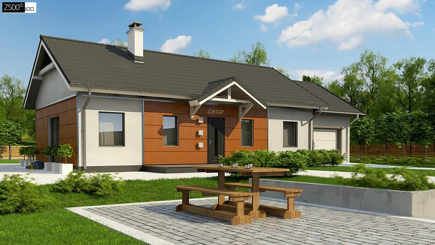 Одноэтажный дом с гаражом на одну машину.