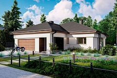 Удобный одноэтажный дом с гаражом для двух автомобилей