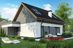 Мансардный дом с гаражом, расположенным с фронтальной стороны фасада