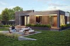 Одноэтажный дом с плоской кровлей и 2умя спальнями.