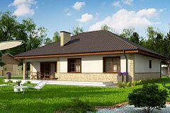 Одноэтажный дом с 4-х скатной кровлей и уютной террасой.