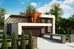 Вариант двухэтажного дома Zx159 в современном стиле с гаражом