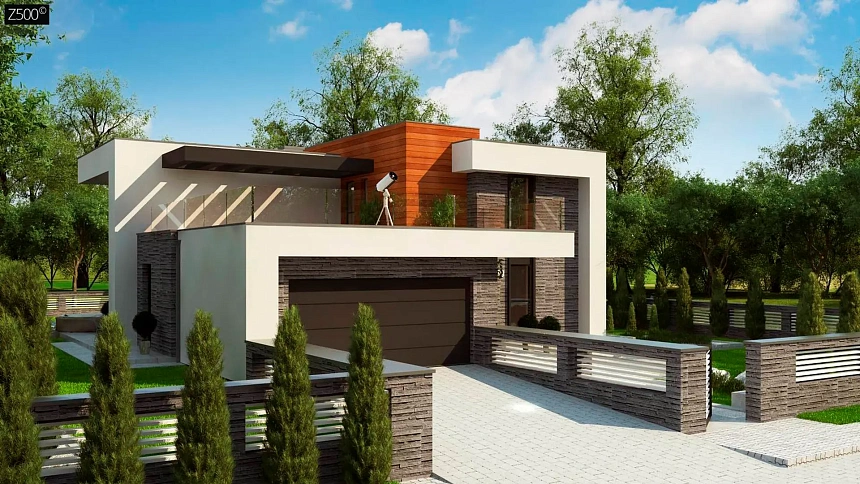 Вариант двухэтажного дома Zx159 в современном стиле с гаражом