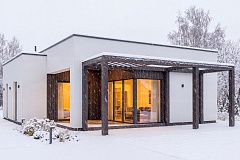 Небольшой современный одноэтажный проект дома с плоской кровлей 