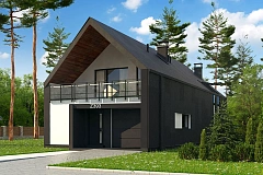 Современный мансардный коттедж для узкого участка