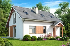 Простой и экономичный дом с мансардой и дополнительной комнатой на первом этаже.