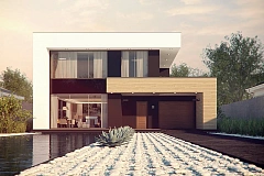 Респектабельный большой дом в модернистском стиле с подвалом.