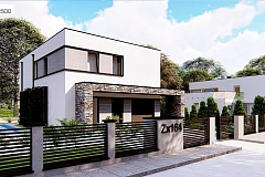 Проект двухэтажного просторного дома с плоской кровлей и панорамным остеклением.