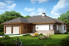 Стильный одноэтажный дом с гаражом для двух автомобилей.