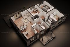 Одноэтажный дом с вальмовой крышей.