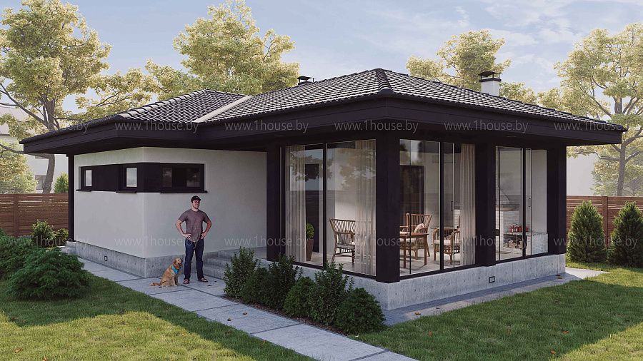 Просторная баня с застекленной зоной барбекю