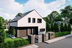 Современный дом с мансардой и двускатной крышей