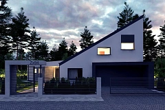 Проект современного дома с вторым светом, стильной кровлей и удобной планировкой.