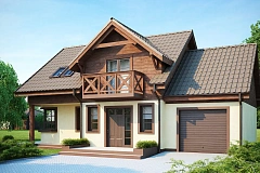 Практичный дом с гаражом, с красивым мансардным окном и боковой террасой.