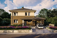 Увеличенный вариант двухэтажного дома Zz11k на фасаде с клинкерным кирпичом