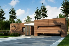 Одноэтажный дом с плоской кровлей, тремя спальнями и гаражом на две машины