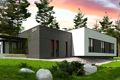 Вариант одноэтажного дома Zx141 с плоской кровлей и измененной планировкой