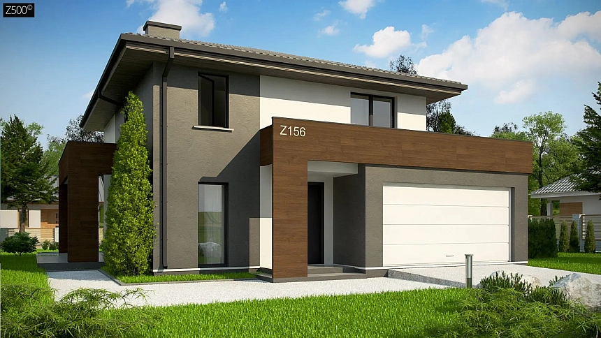 Уменьшенная версия проекта z156 с гаражом и стильным фасадом