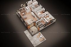 Одноэтажный дом с 4 комнатами.