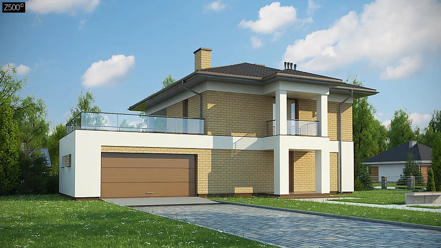 Двухэтажный дом с гаражом на две машины