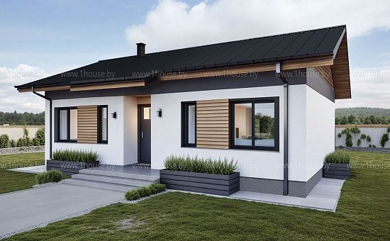 Компактный одноэтажный дом с 3мя спальнями.