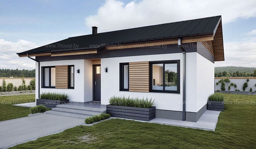 Компактный одноэтажный дом с 3мя спальнями.