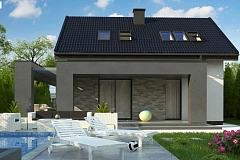 Компактный проект мансардного дома с двускатной кровлей и тремя спальнями