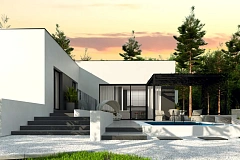 Вариант одноэтажного дома Zx141 с плоской кровлей и измененной планировкой