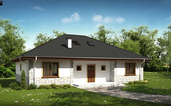 Версия проекта Z10 с углом наклона кровли 30 градусов и мансардой.