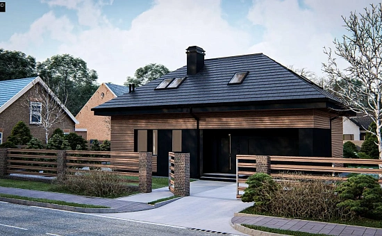 Очаровательный дом с мансардой с 4-х скатной крышей, с 4 комнатами и гаражом