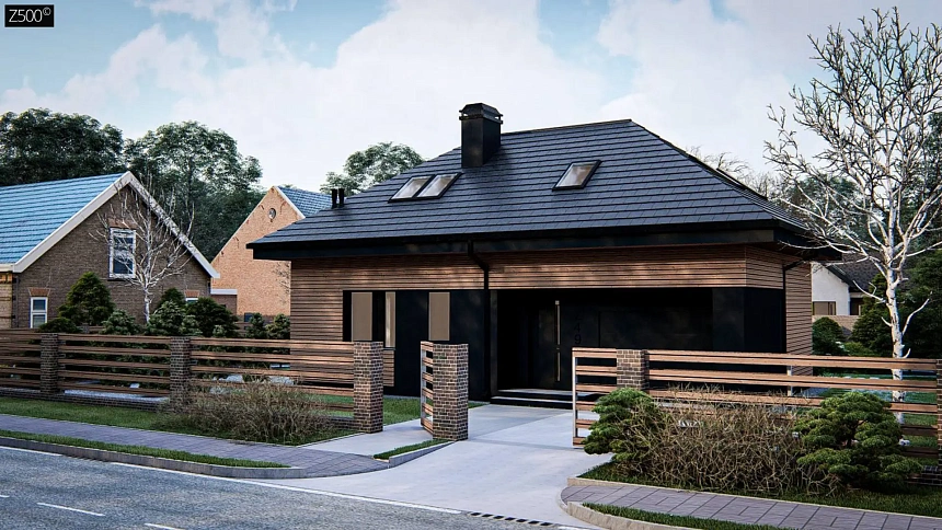 Очаровательный дом с мансардой с 4-х скатной крышей, с 4 комнатами и гаражом