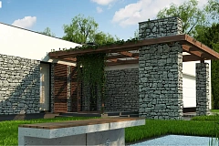 Современный одноэтажный дом с двойным гаражом и плоской крышей