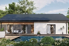 Одноэтажный дом прямоугольной формы.