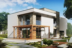 Двухэтажный дом модернистского характера с большой площадью остекления.