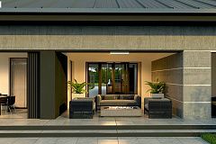 Проект дома с одноуровневой оригинальной планировкой и современным экстерьером.