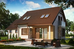 Версия проекта дома Z102 с гаражом, пристроенным справа.