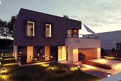 Проект двухэтажного дома с современным фасадом и удобным интерьером.