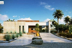 Современный одноэтажный дом небольшого размера.