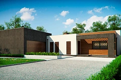 Одноэтажный дом с плоской кровлей и террасой