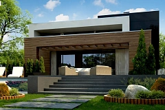 Двухэтажный коттедж с плоской крышей и большой террасой