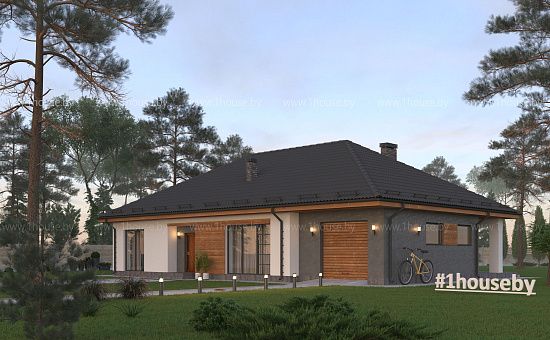 Одноэтажный проект дома с гаражом. 