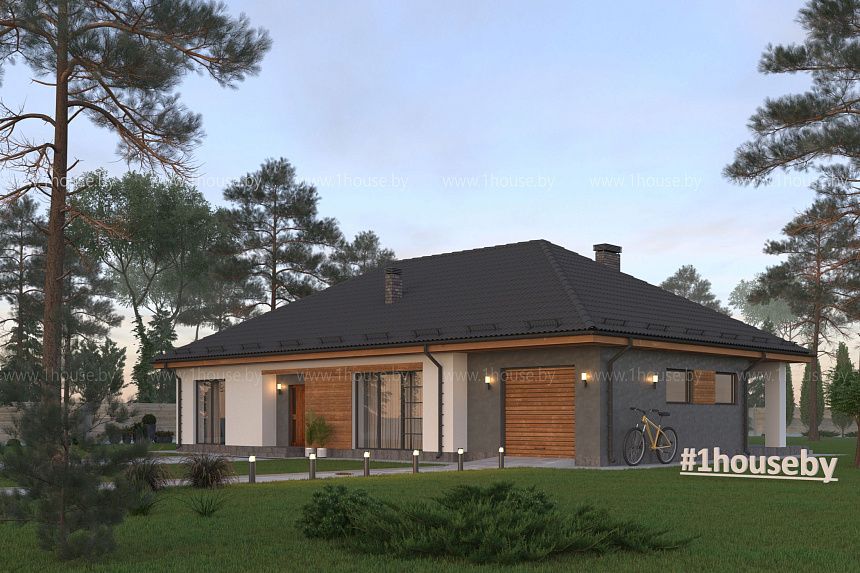 Одноэтажный проект дома с гаражом. 