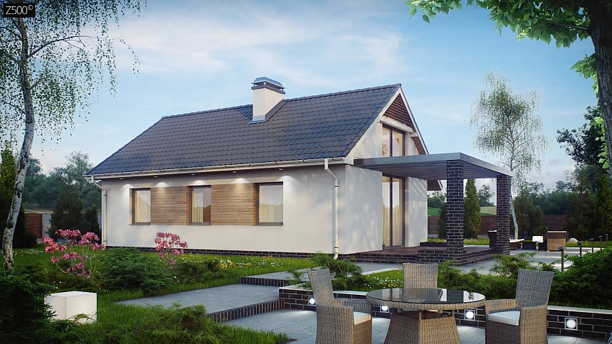 Маленький и функциональный одноэтажный дом, выгодный в строительстве и эксплуатации.